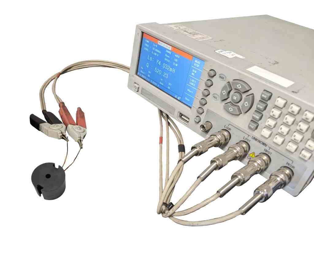 LCR metre measuring the inductance of lapped cores